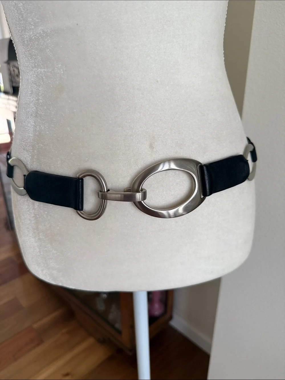 Sandy Duftler leather/elastic fabric belt